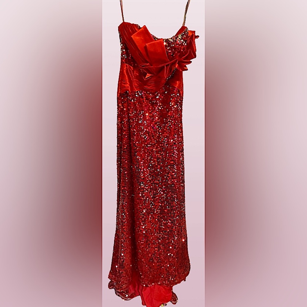 Red Sequin Dress with Satin Bow